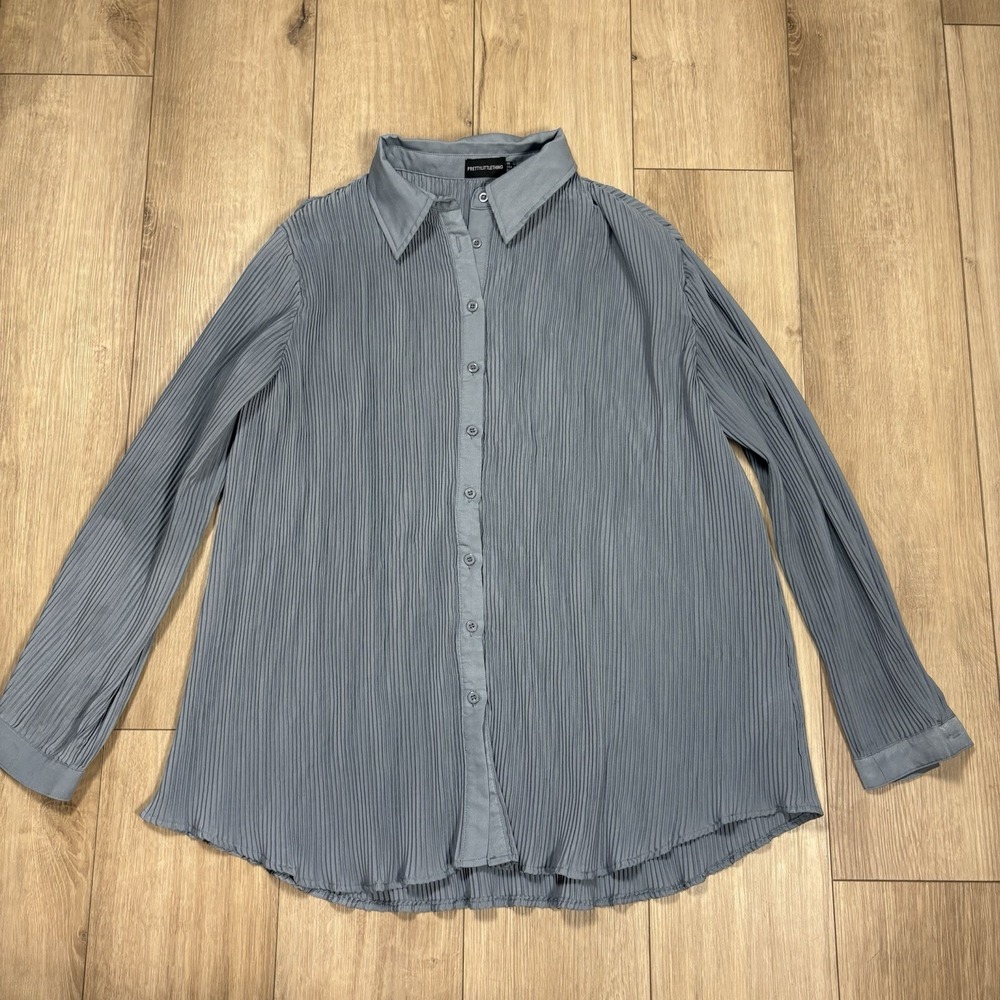 Pretty Little Thing Womens Blue Oversized Long Sleeve Shirt Size 8 Button Up